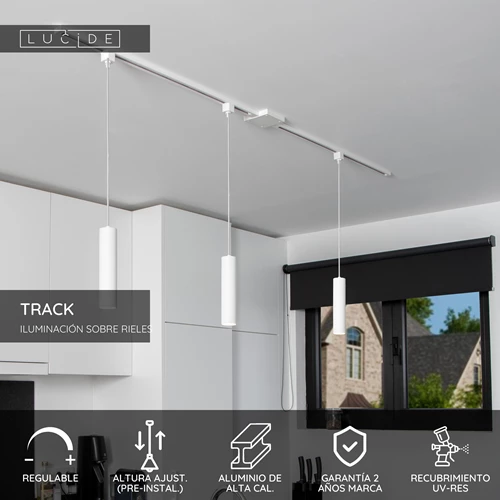 Lucide TRACK FLORIS Lámpara colgante - Sistema de carril monofásico / Iluminación con rieles - 1xGU10 - Blanco (Extensión) - USP